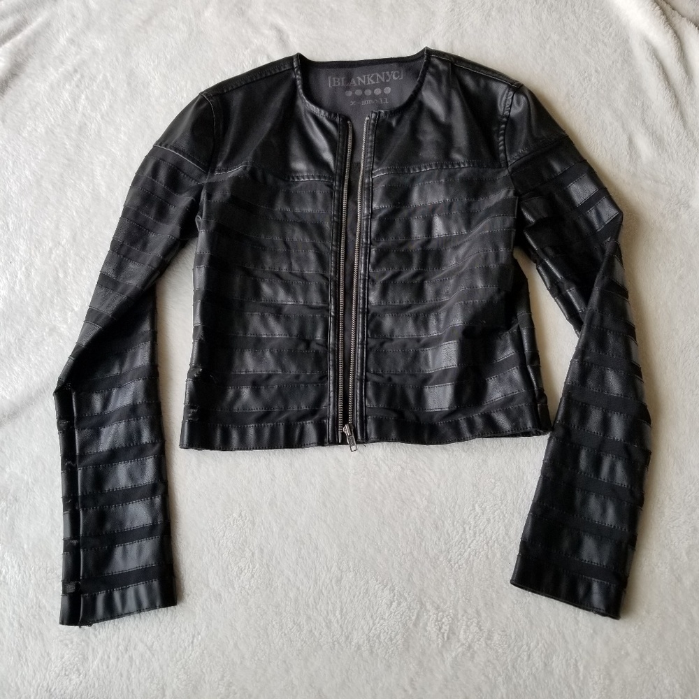 Faux leather and mesh moto jacket
